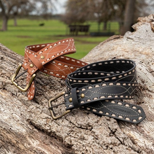 Classic Brown Leather Belt Western Vintage Classic Buck Stitch Belt – Brown Leather Western Belt | The  main image 3